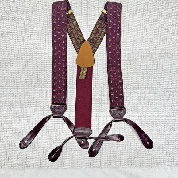 Trafalgar Braces Maroon Gold Suspenders Brass Maroon Leather Button - Picture 1 of 5